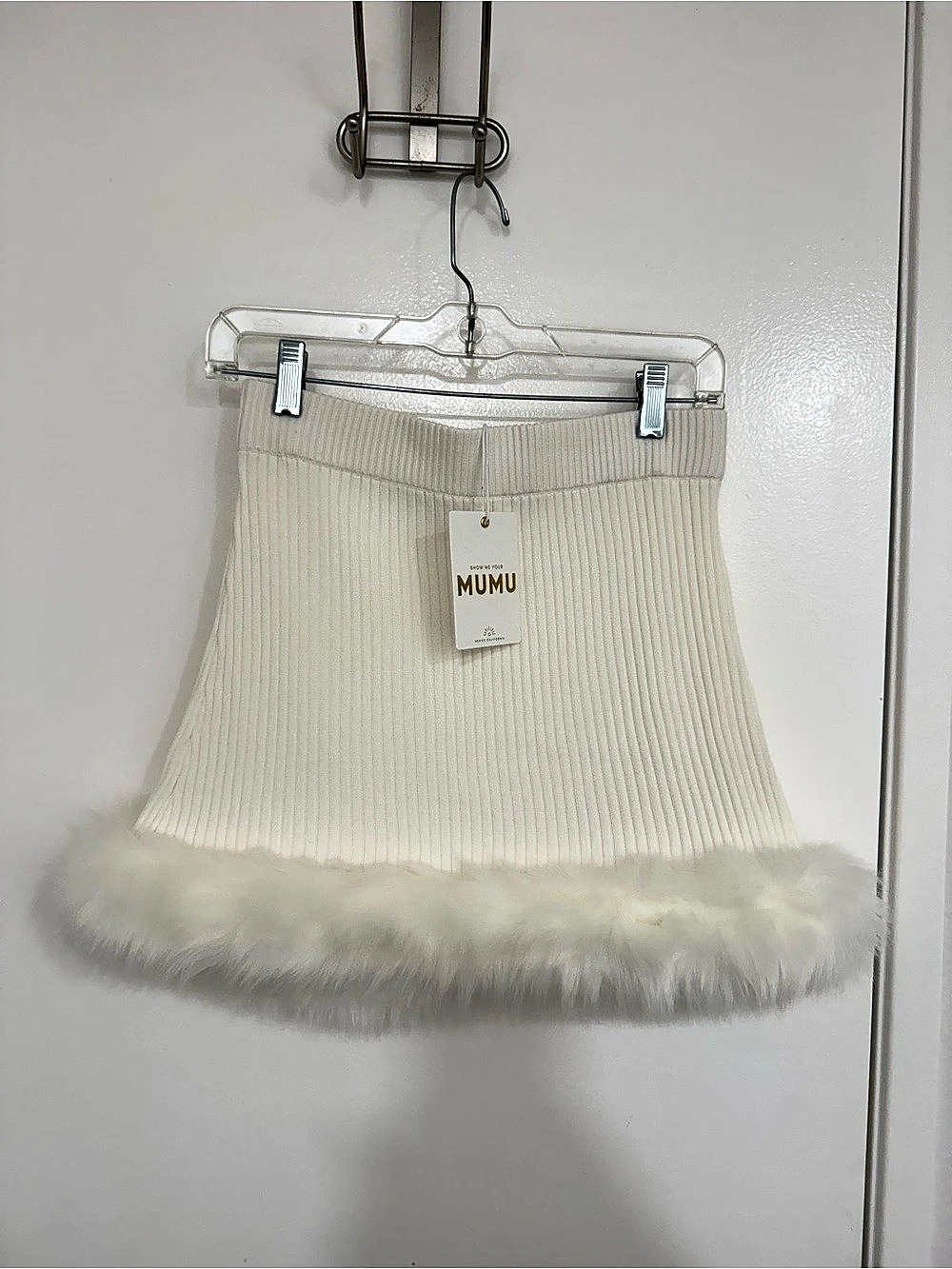 Show Me Your MUMU Faux Fur Trim Mini Skirt NWT in White